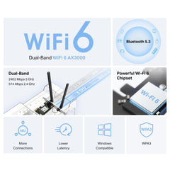AX3000 Wi-Fi 6 Bluetooth 5.3 PCIe Adapter