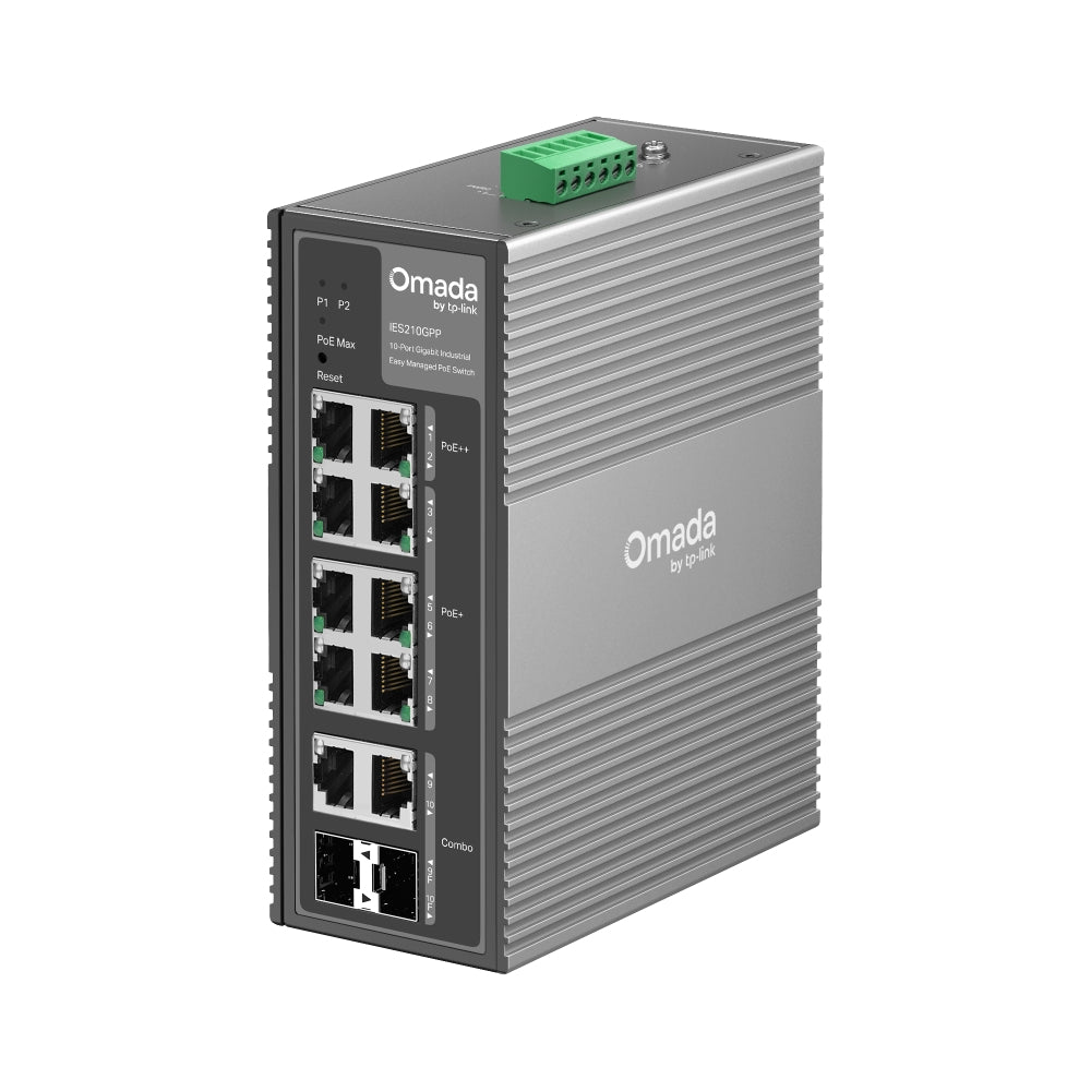Omada 10-Port Gigabit Industrial Easy Managed Switch with 6-Port PoE+ and 2-Port PoE++